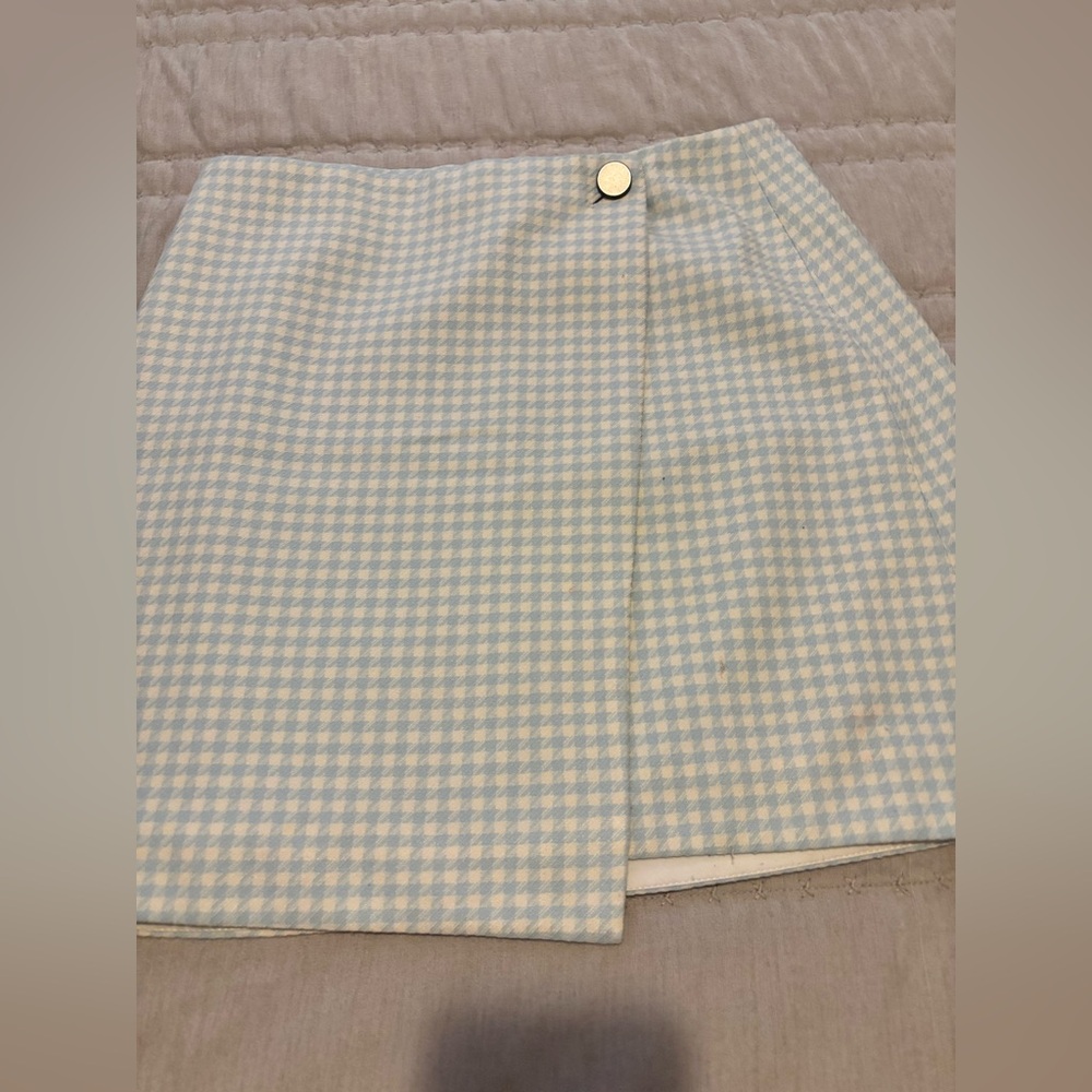 Alice + Olivia Light Blue and Cream Mini Skirt